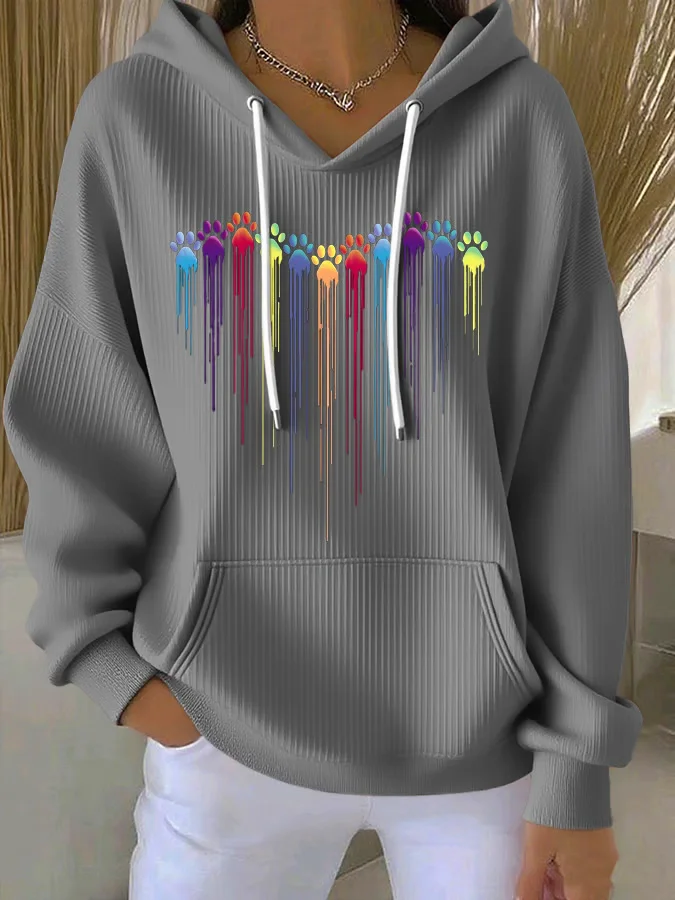 Women's Colorful Dog Heart Paw Print Casual Hoodie