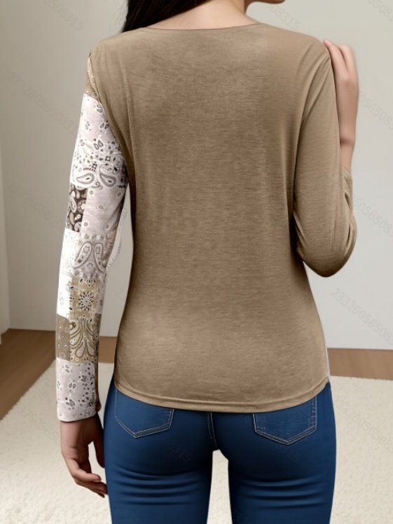 Women's Long Sleeve T-shirt Spring/Fall Green Geometric Printing Crew Neck Daily Going Out Vintage Top