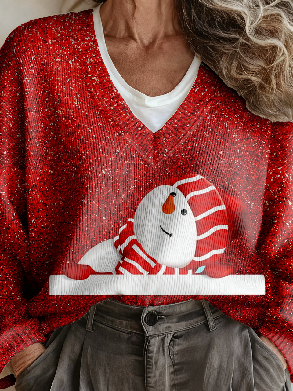 V Neck Vintage Loose Christmas Sweater