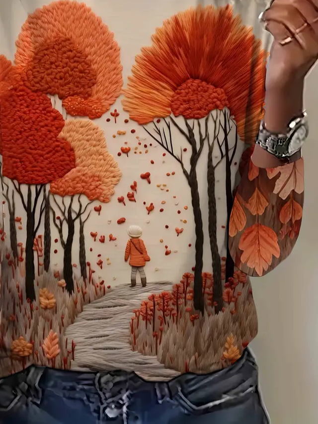Women's Long Sleeve T-shirt Spring/Fall Apricot Tree Printing Jersey Crew Neck Daily Going Out Casual Top