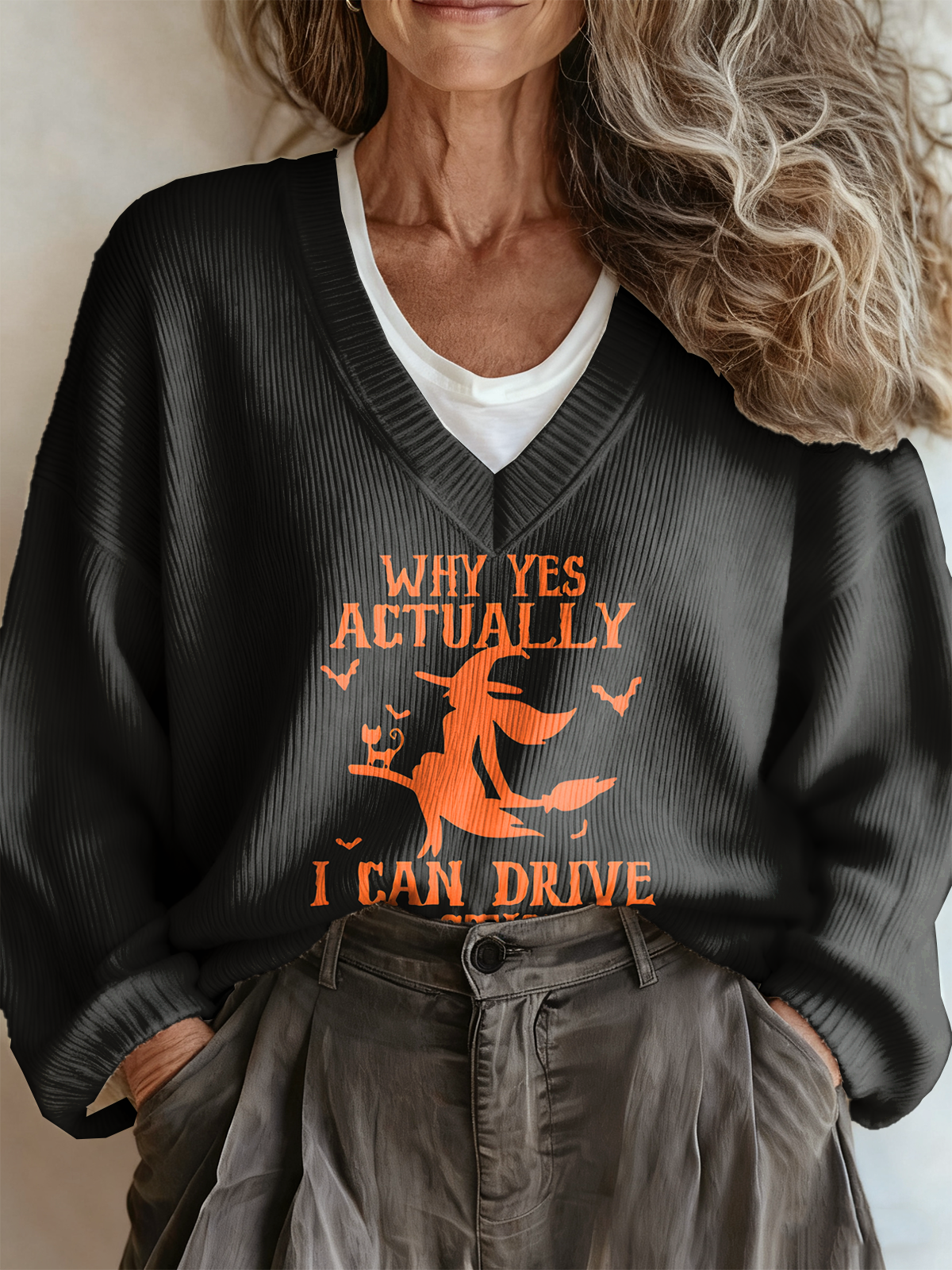 V Neck Halloween Loose Casual Sweater