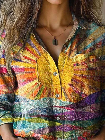 Cotton Shawl Collar Casual Multicolor Block Shirt