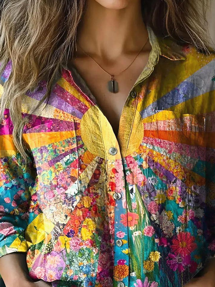 Cotton Shawl Collar Casual Multicolor Block Shirt