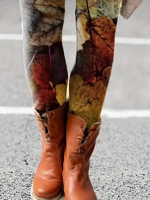 Casual Maple Leaf Tight Leggings