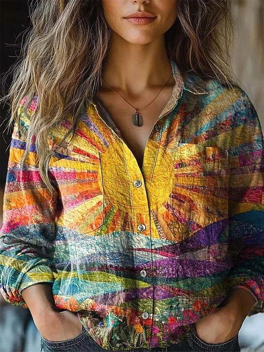 Cotton Shawl Collar Casual Multicolor Block Shirt