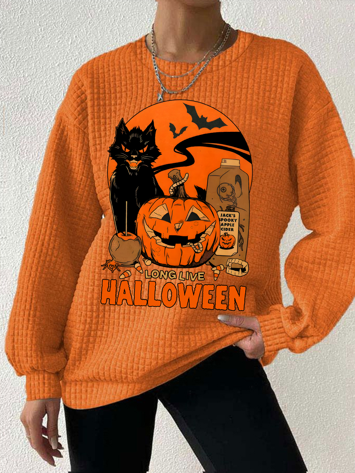 Women's Retro Halloween Horror Season Waffle sweatshirt