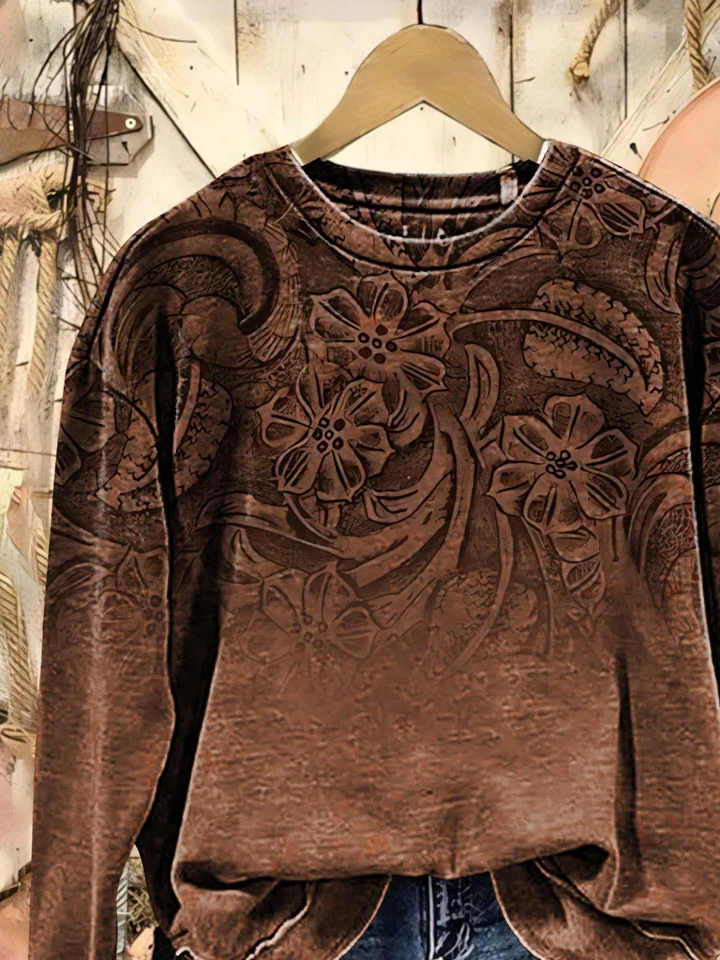 Crew Neck Printing Casual Floral Sweatshirt