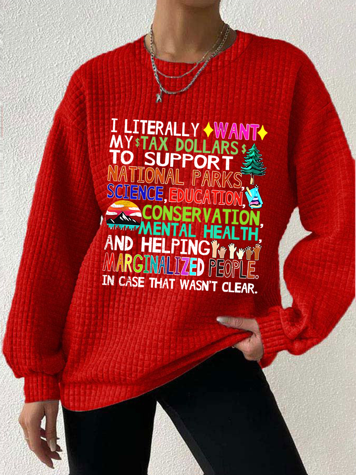 Women's Support National Parks Print Round Waffle Sweatshirt