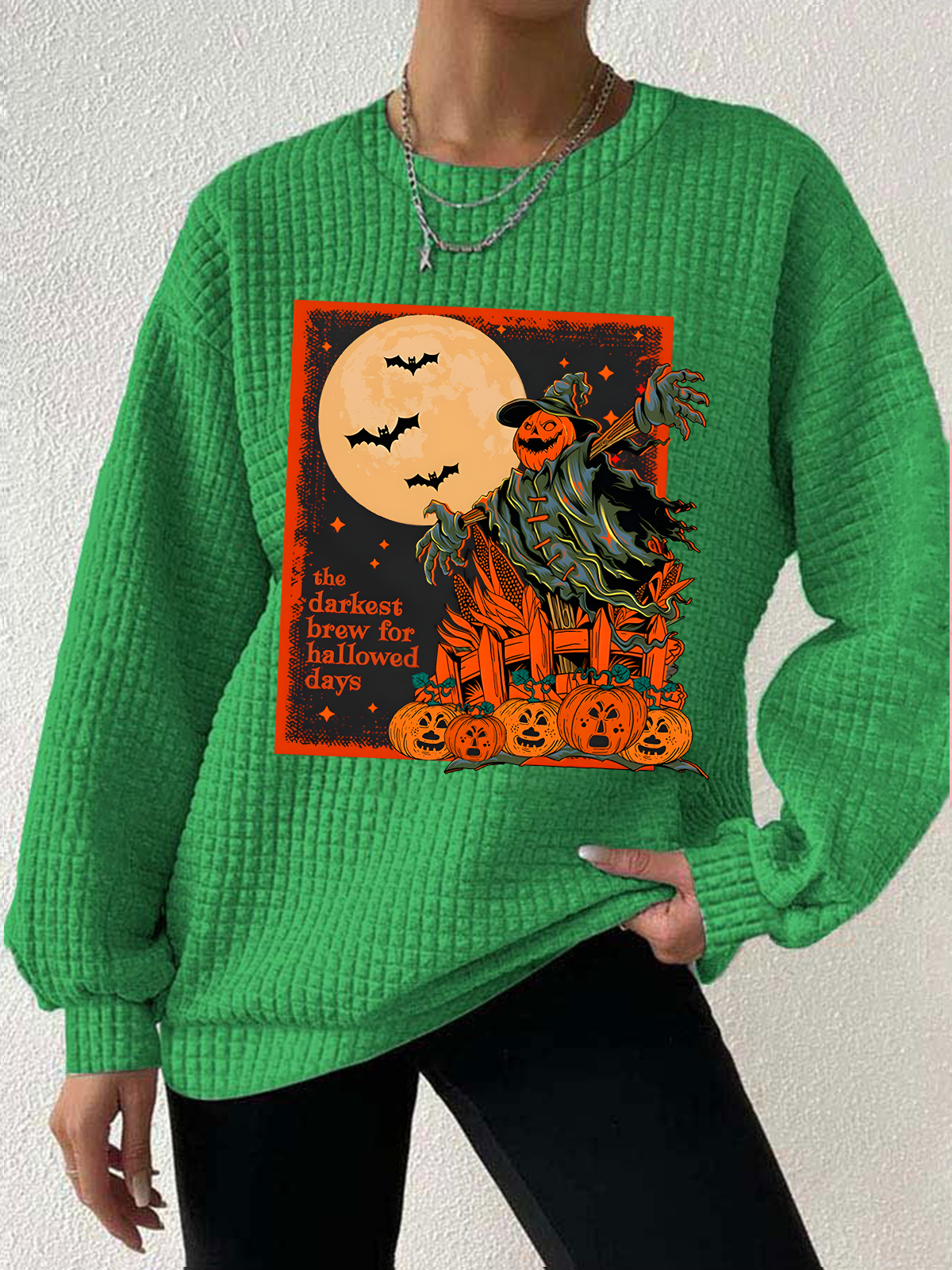 Women's Halloween Scarecrow Waffle Sweatshirt