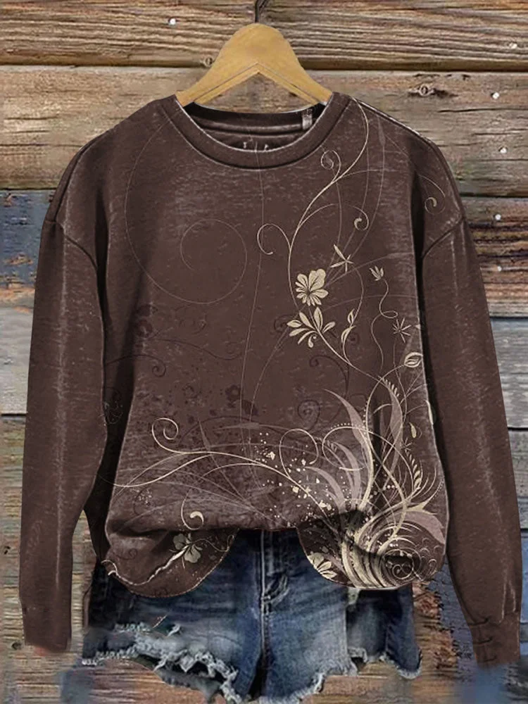 Crew Neck Casual Floral Printing Sweatshirt