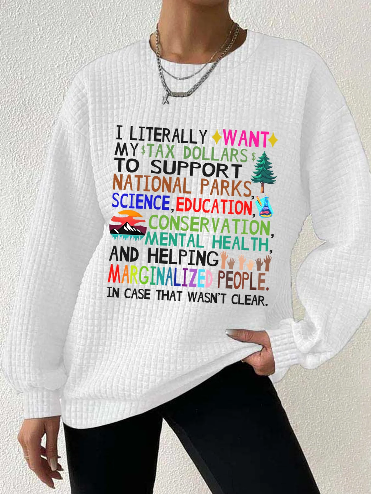 Women's Support National Parks Print Round Waffle Sweatshirt
