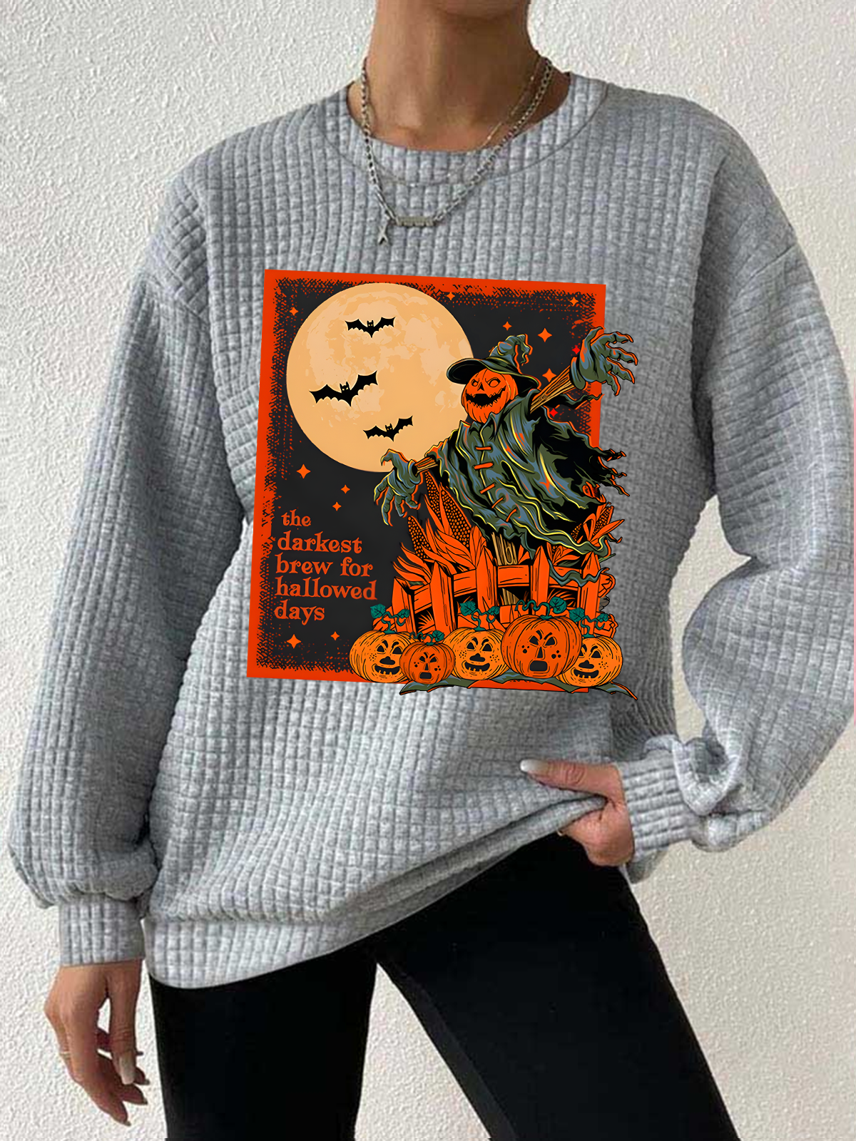 Women's Halloween Scarecrow Waffle Sweatshirt