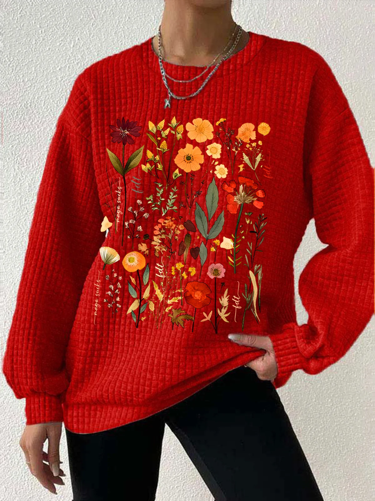 Women's Subtle Anti-Maga Floral, Fdt Merch, Feminist Gift Casual Waffle Sweatshirts