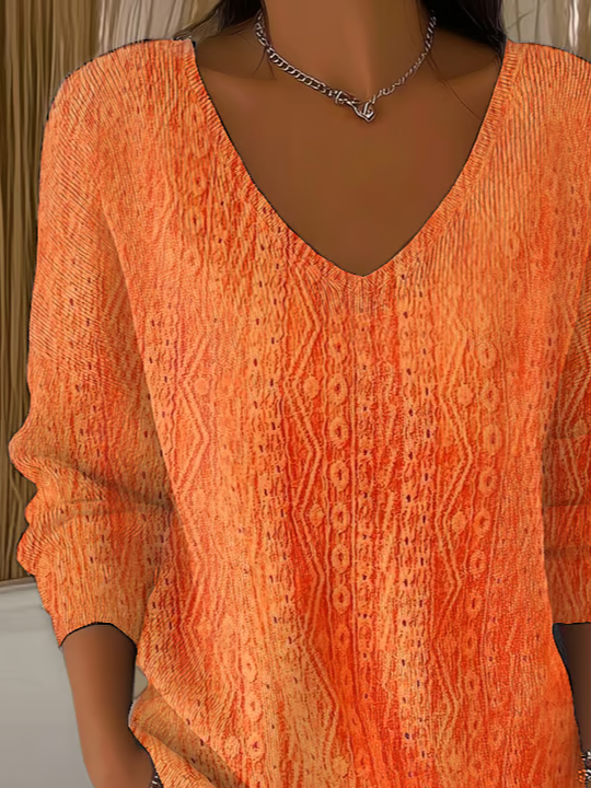 Women's Long Sleeve T-shirt Spring/Fall Orange Abstract Printing V Neck Daily Going Out Casual Top