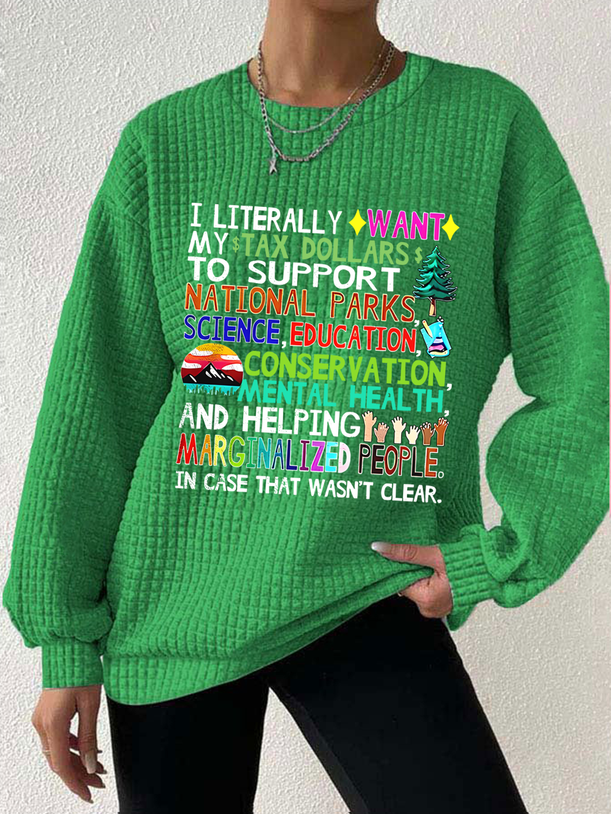 Women's Support National Parks Print Round Waffle Sweatshirt