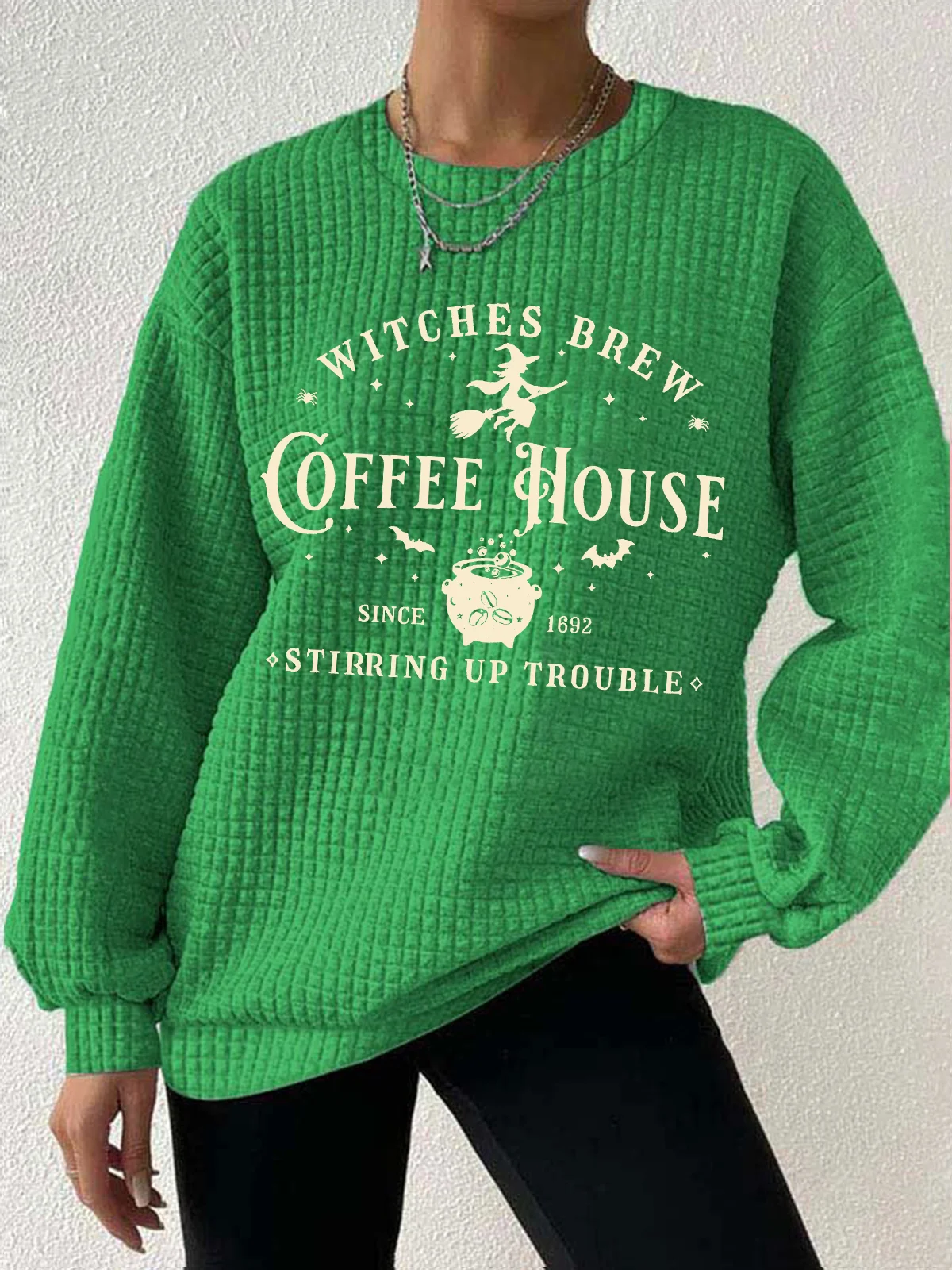 Women's Halloween Salem Witches Coffee Waffle Sweatshirt