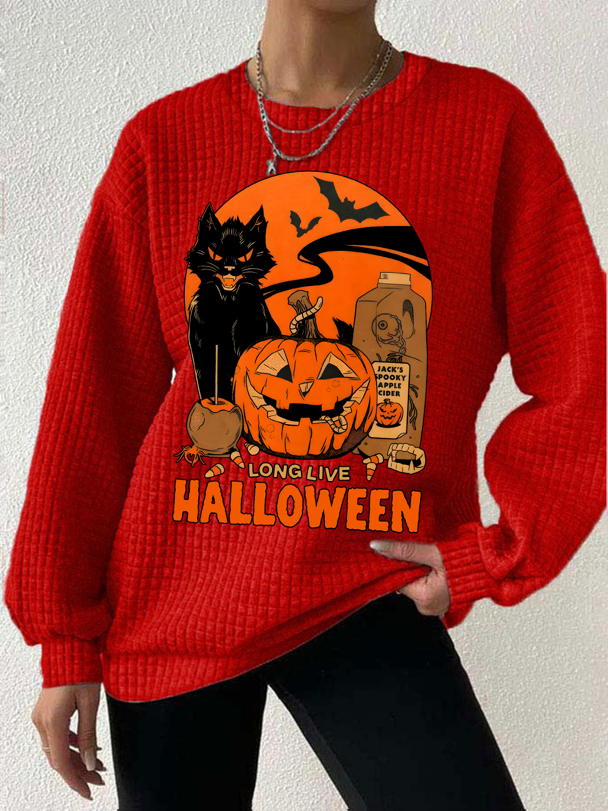 Women's Retro Halloween Horror Season Waffle sweatshirt