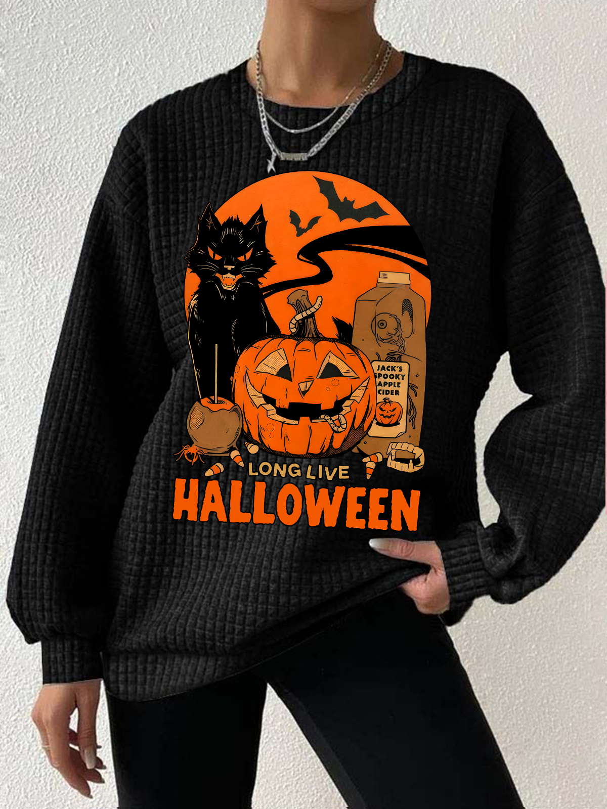 Women's Retro Halloween Horror Season Waffle sweatshirt