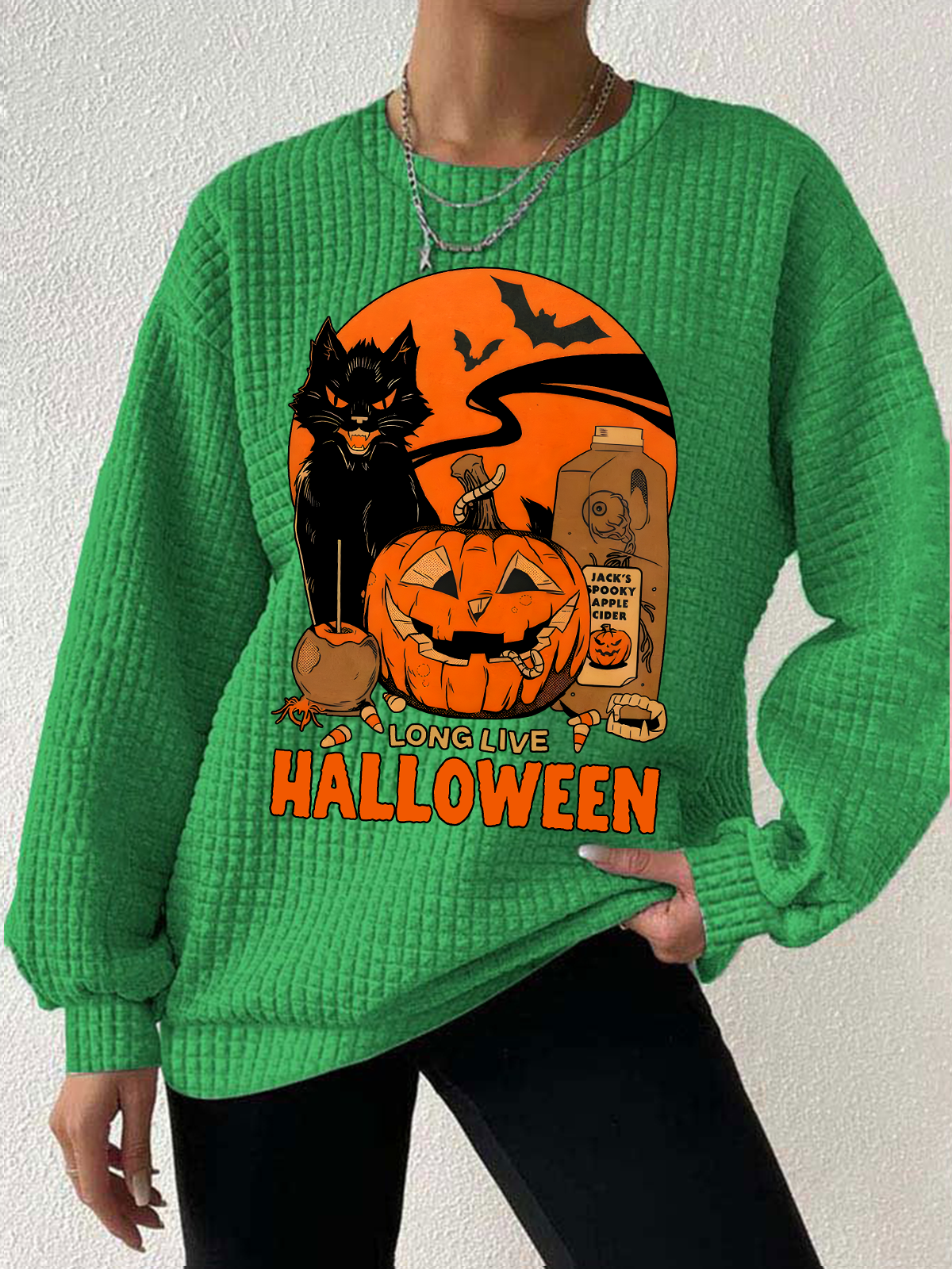 Women's Retro Halloween Horror Season Waffle sweatshirt