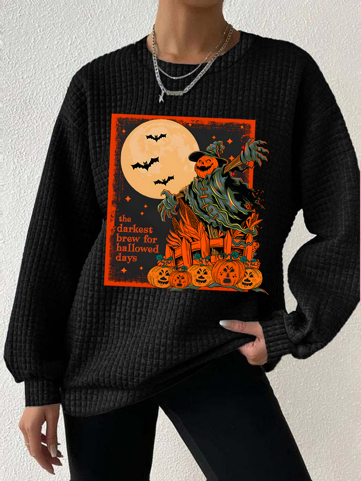 Women's Halloween Scarecrow Waffle Sweatshirt