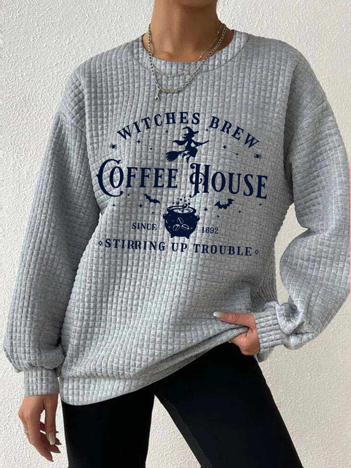 Women's Halloween Salem Witches Coffee Waffle Sweatshirt