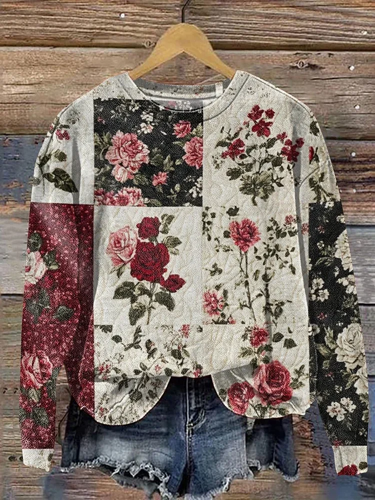 Printing Loose Casual Floral Sweatshirt