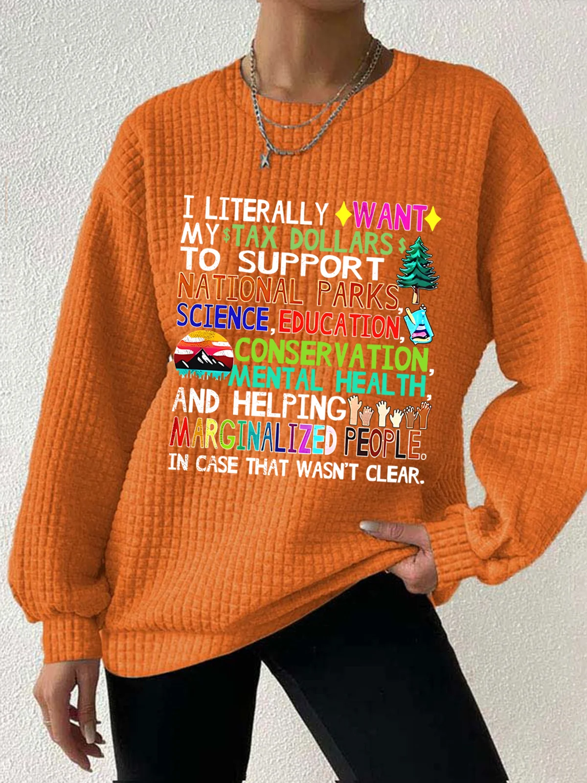 Women's Support National Parks Print Round Waffle Sweatshirt