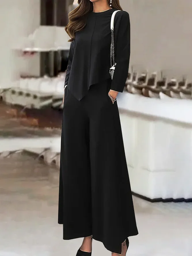 Loose Knitted Casual Plain Two-Piece Set