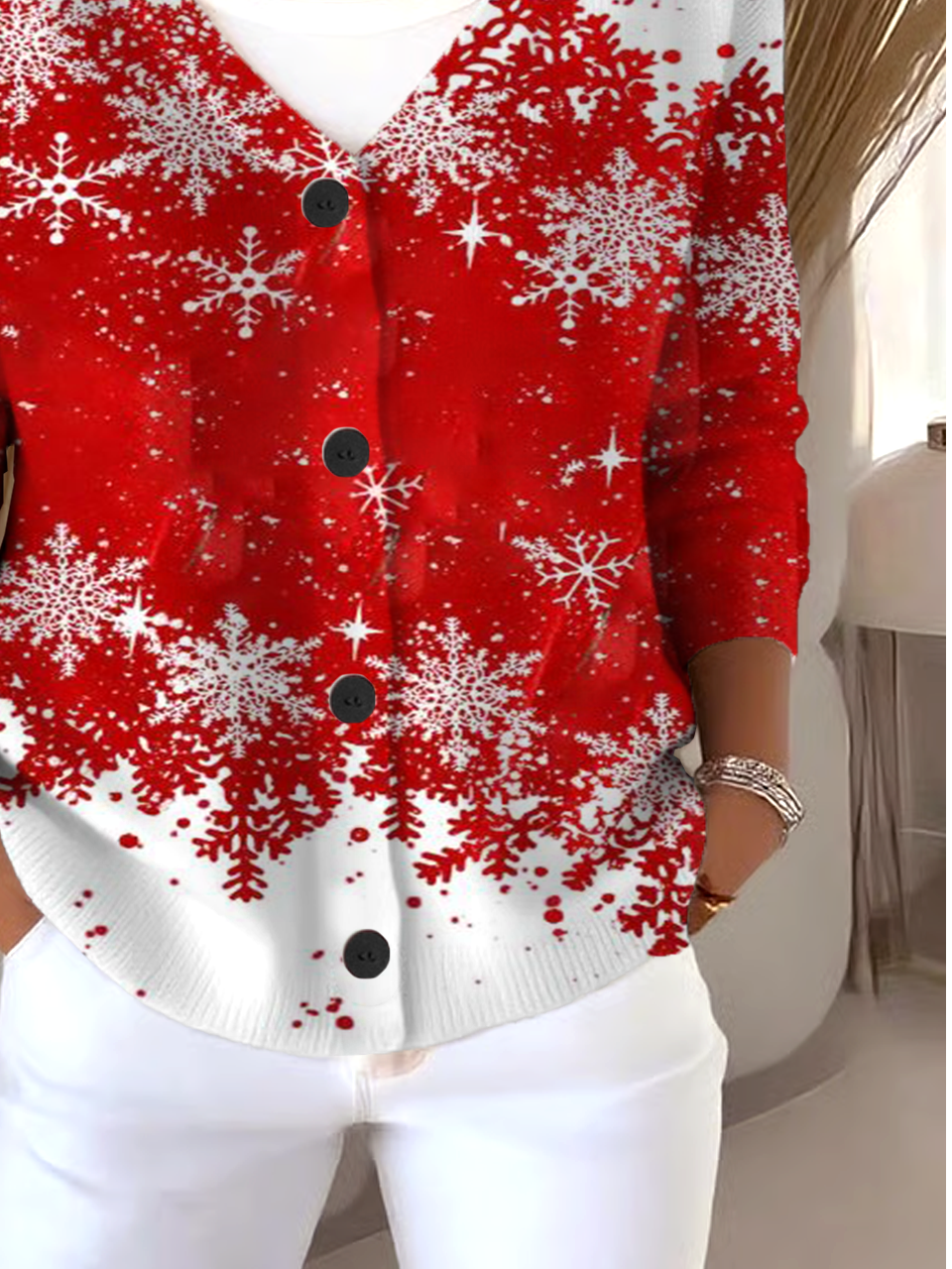 Vintage Loose V Neck Christmas Cardigan