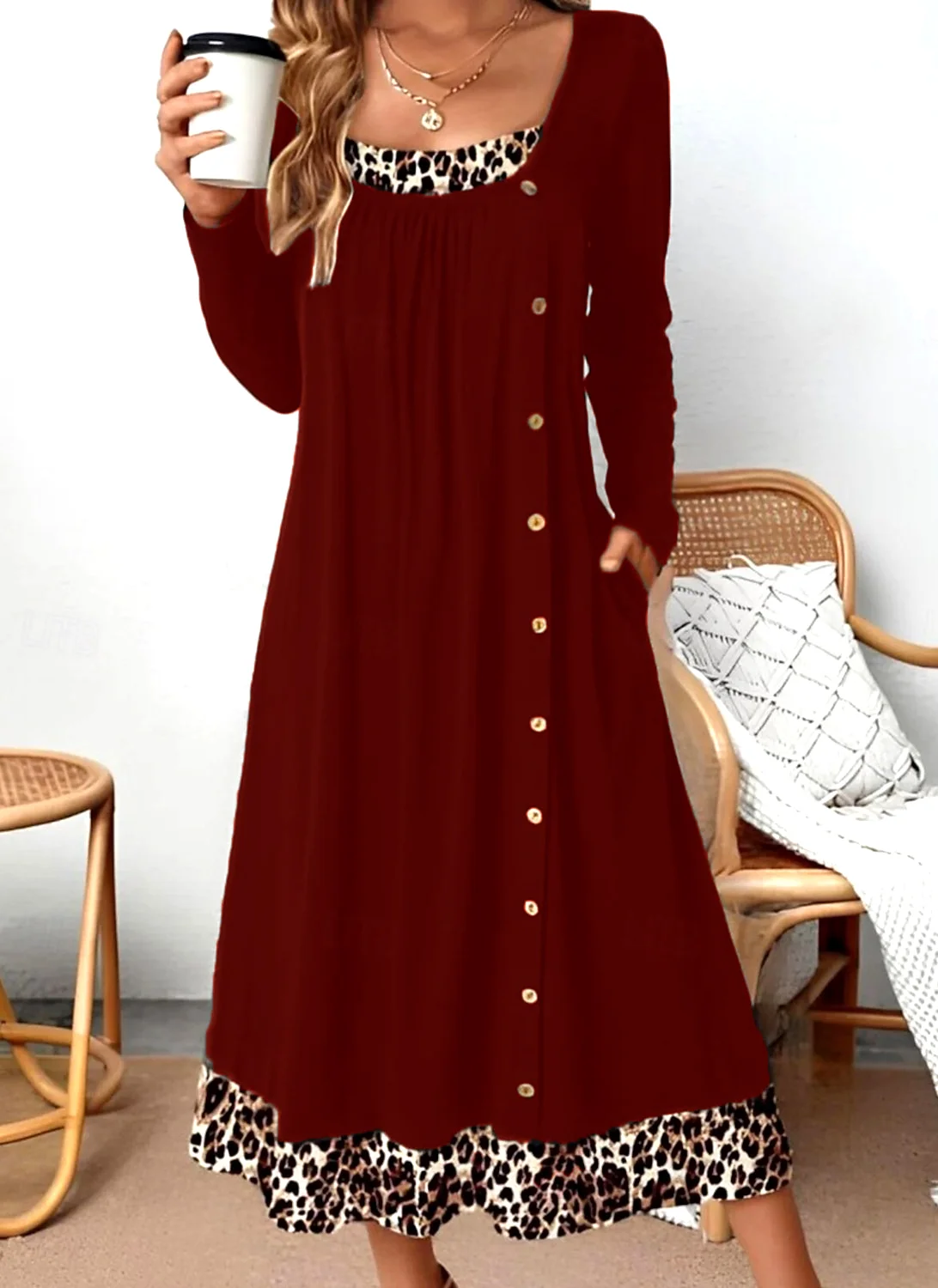 Color Block Casual Dress With No