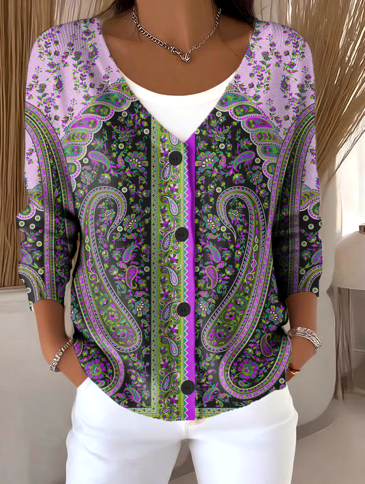 Ethnic Vintage V Neck Cardigan