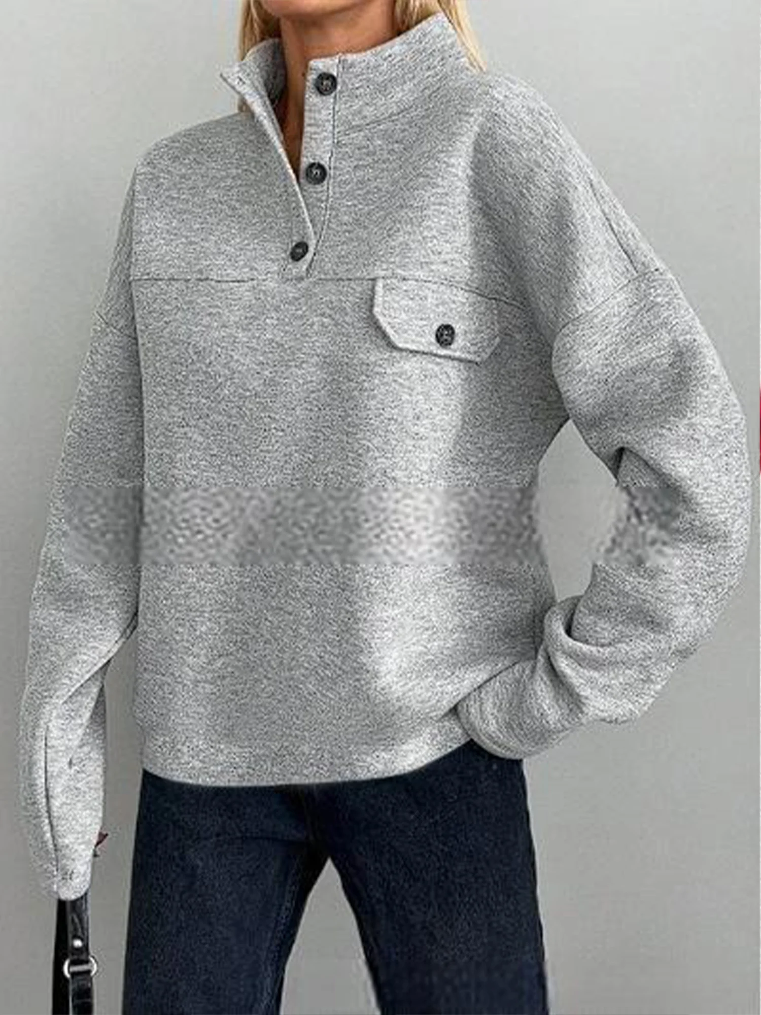 Casual Plain Stand Collar Regular Sleeve Sweatshirt