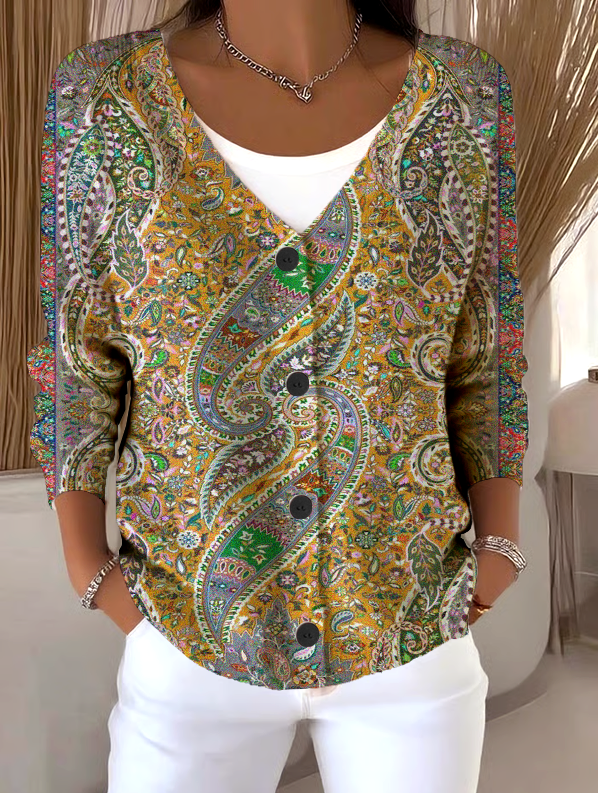 Floral V Neck Boho Loose Cardigan