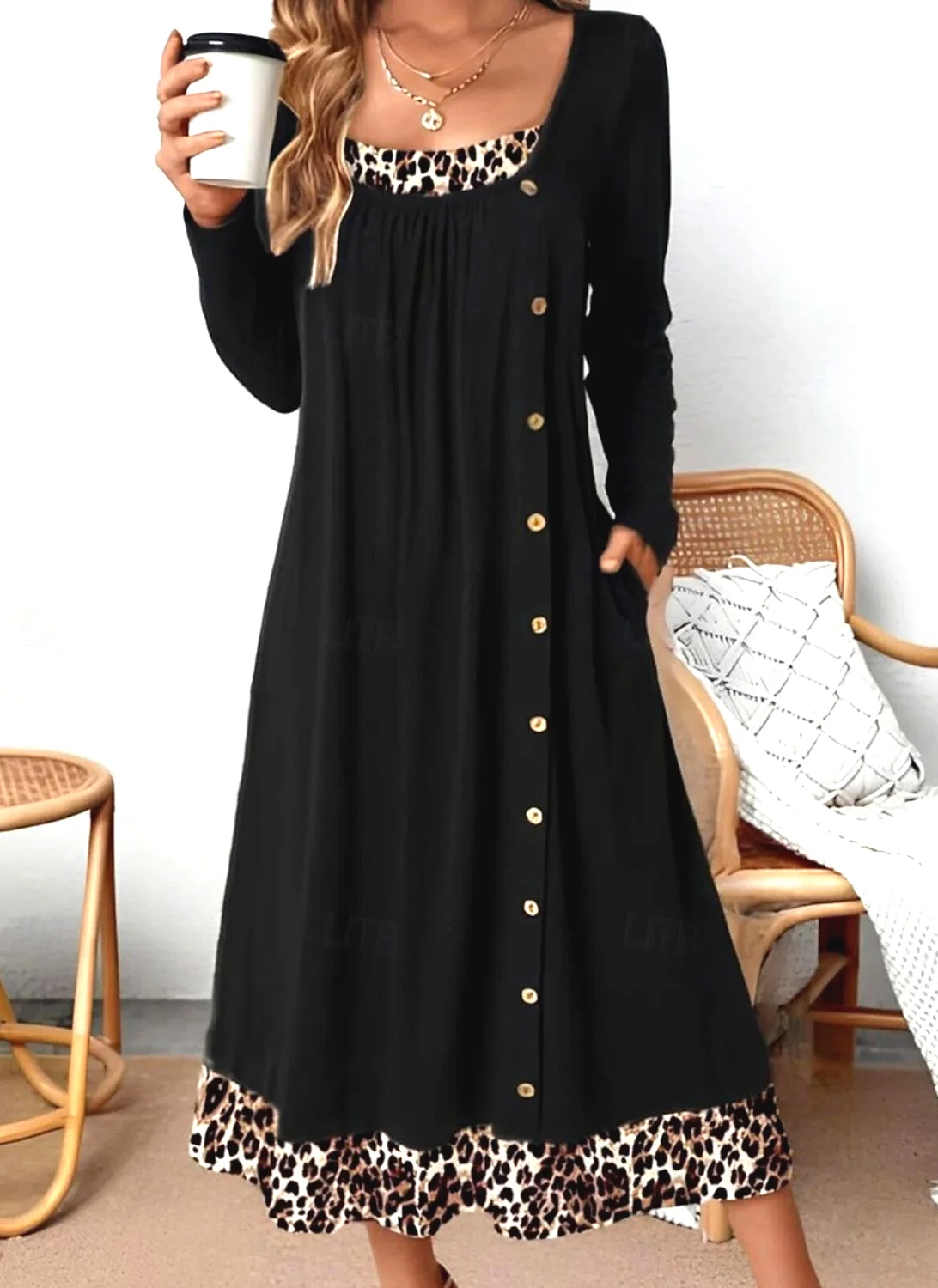 Color Block Casual Dress With No
