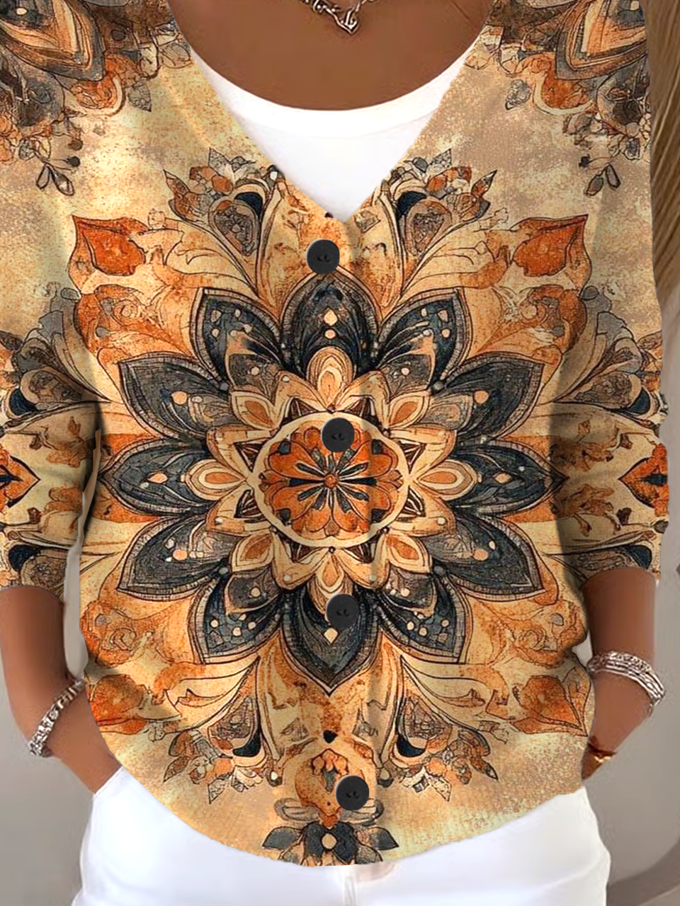 V Neck Boho Loose Cardigan