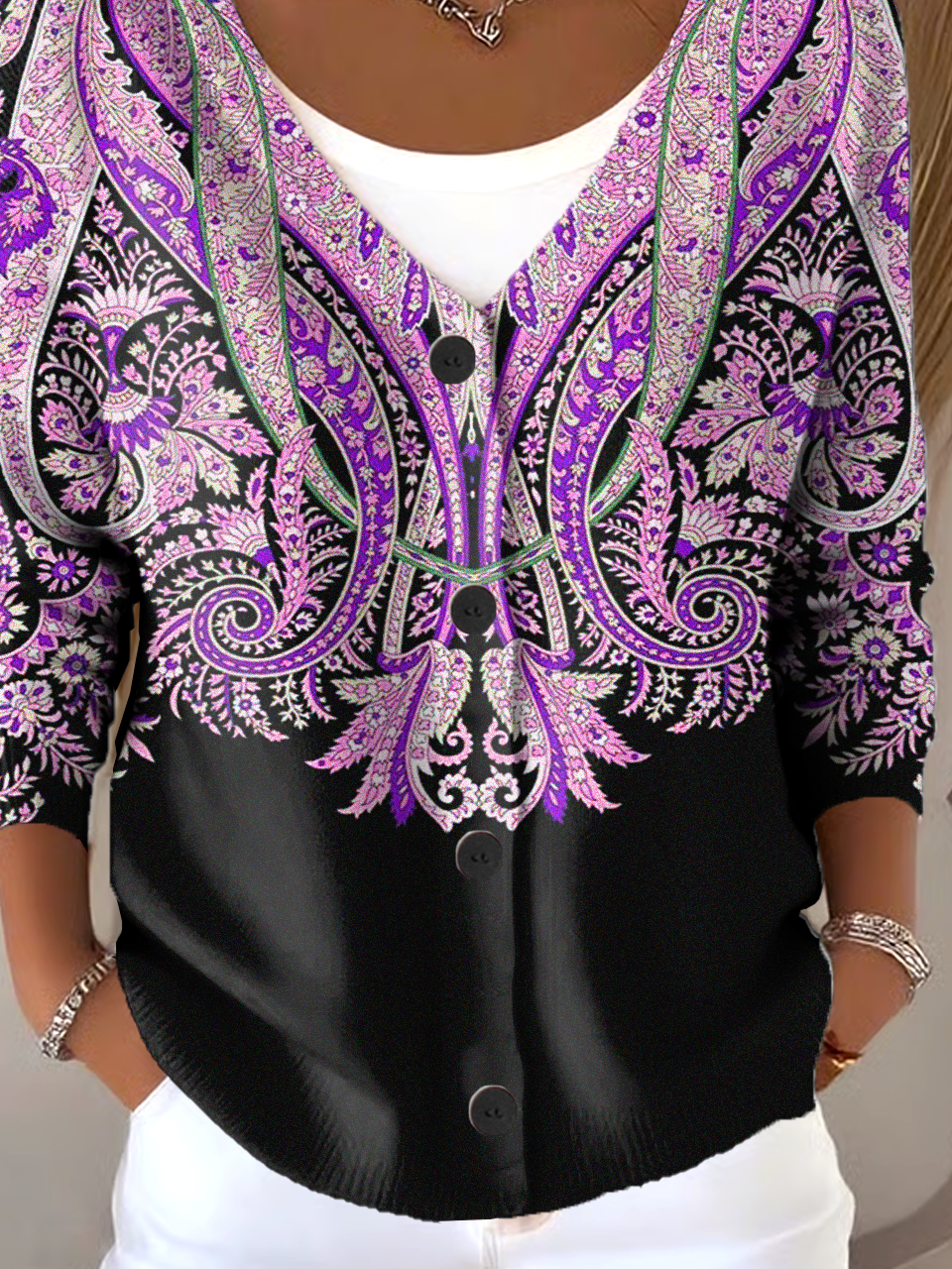 Ethnic V Neck Casual Cardigan