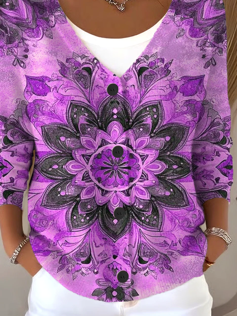 V Neck Boho Loose Cardigan
