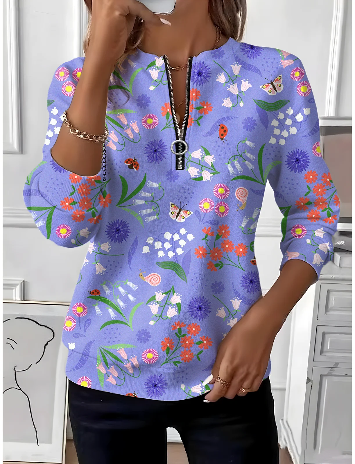 Loose Floral Simple Sweatshirt
