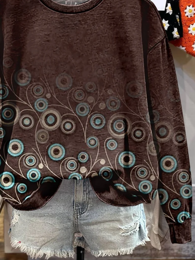 Printing Crew Neck Casual Abstract Sweatshirt