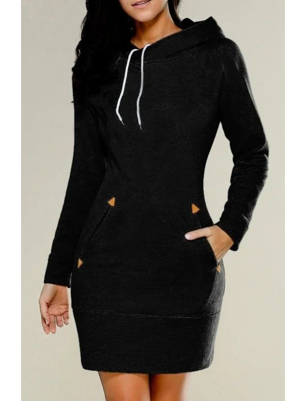 Women's Long Sleeve Spring/Fall Green Plain Split Joint Hoodie Daily Going Out Vintage Mini A-Line Tank Dress
