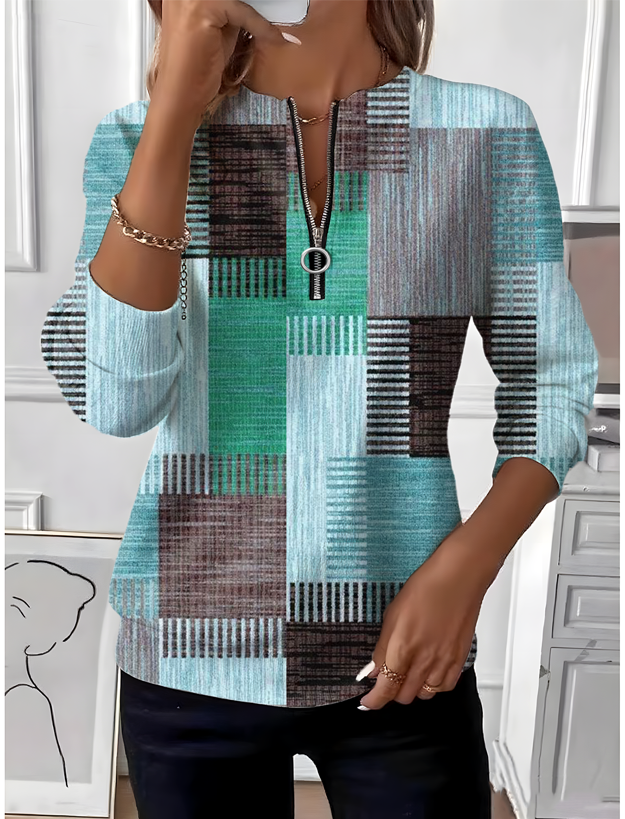 Geometric Loose Crew Neck Vintage Sweatshirt