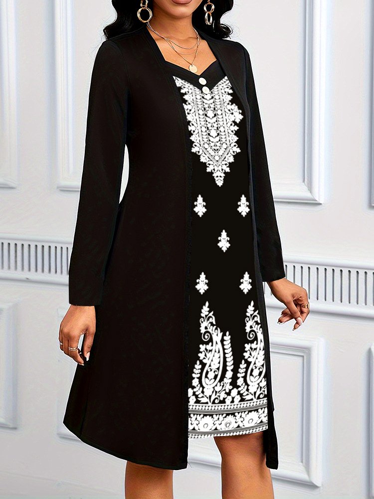 Floral Casual Cotton Dress With No