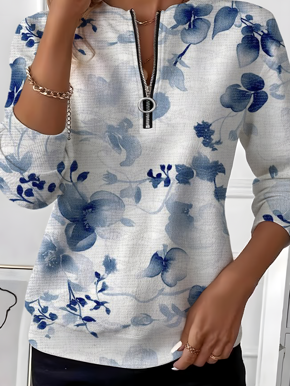Crew Neck Loose Floral Casual Sweatshirt