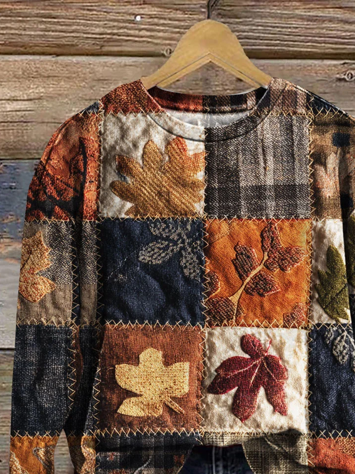 Casual Maple Leaf Crew Neck Sweatshirt