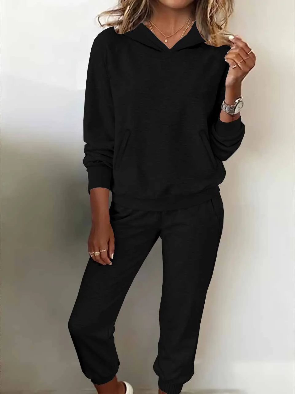 Women's Autumn And Winter Hooded Sweatshirt And Sweatpants Suit Fleece Casual Fashion Two-Piece Suit