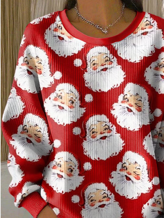 Women's Santa Print Casual Crew Neck Sweatshirt