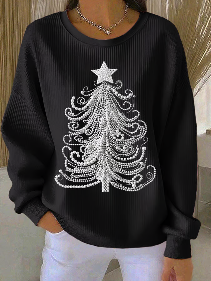 Christmas Tree Casual Crew Neck Printing Sweatshirt