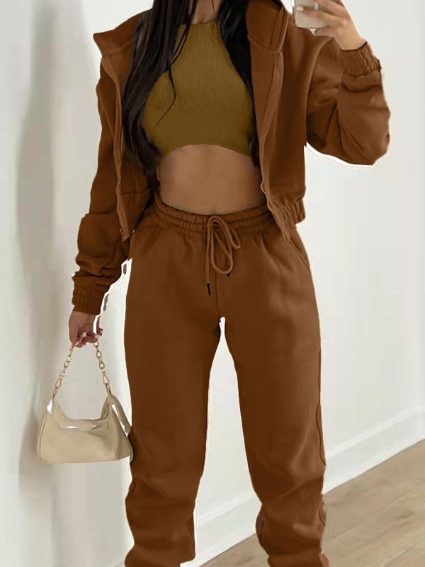 Women's Split Joint Plain Commuting Going Out Matching Outfit Khaki Casual Spring/Fall Multi-Piece Set Matching Set