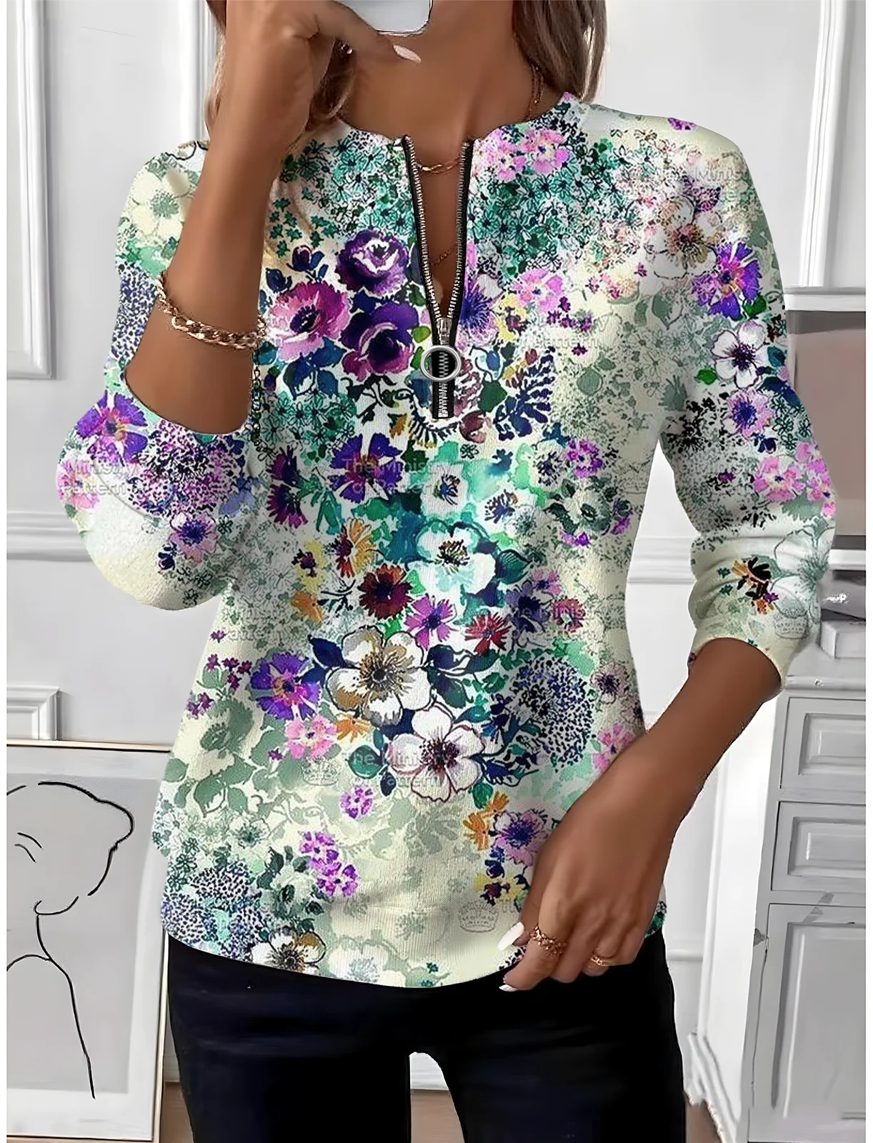 Loose Floral Simple Sweatshirt