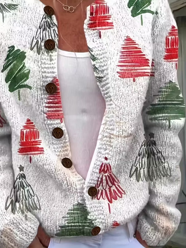 Women's Christmas Print Casual Cardigan